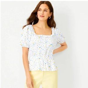 NWT Ann Taylor FLORAL MIXED MEDIA BUTTON SQUARE NECK TOP